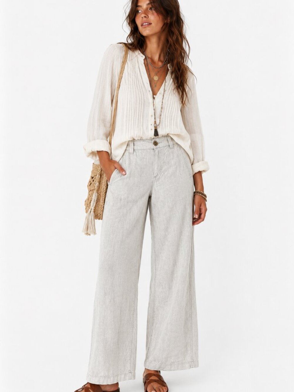 ANTHROPOLOGIE Pilcro Linen Blend Natural Relaxed Wide Leg Pants Size 0 EUC - Picture 9 of 9